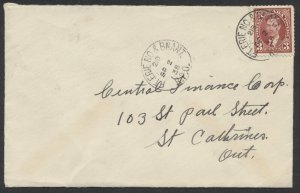 1938 RPO Postmark FT ERIE NO & BRANT/RPO On Cover to St Catharines