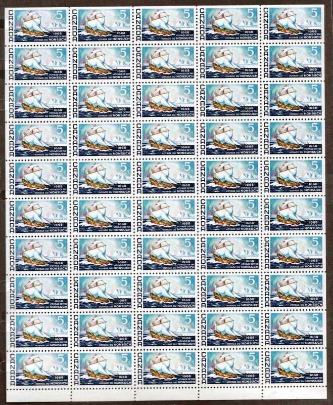 1968 - #482  Sheet of Postage Stamps - Canada Nonsuch Sailing Ship  cv$17.50 