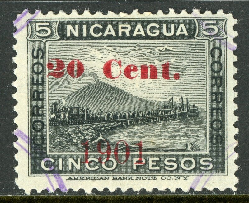 Nicaragua 1902 Momotombo 20¢ on 5P Black Sc # 151  VFU Y808