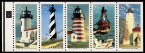 US #2470 -2474 UNFOLDED, Lighthouses,  VF/XF mint never hinged, Complete pane...