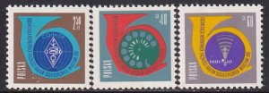 Poland 1961 Sc 991-3 Post Horn Telephone Dial Radar Screen Globe Stamp MNH