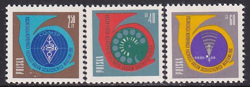 Poland 1961 Sc 991-3 Post Horn Telephone Dial Radar Screen Globe Stamp MNH