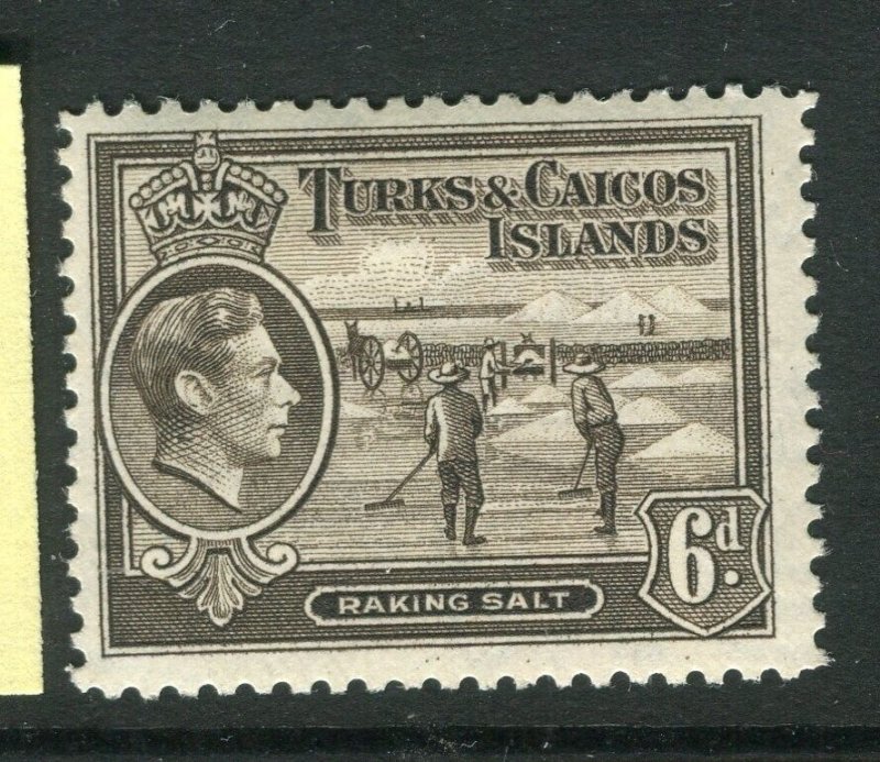 TURKS CAICOS; 1938-40 early GVI pictorial issue Mint hinged Shade of 6d. value