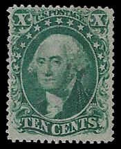 U.S. #32 Used VLH; 10c Washington - very light cancel (1857)