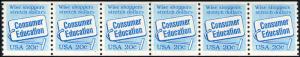 1982 US Stamp #2005 20c Consumer Education Coil Strip of 6 Catalogue Value $120