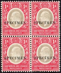 KUT SG18s KEVII 1a Wmk Mult Crown opt Specimen (locally) U/M BLOCK of FOUR