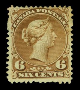 CANADA 1868  Queen Victoria  6c yellow brown  Scott # 27a  mint MH  F/VF