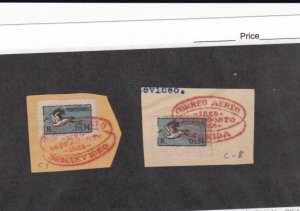 KAPPYSTAMPS URUGUAY 1925 AIRMAIL ISSUES #C7 & C8 POSTMARKED ON PIECE  H592