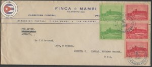 Cuba 1949 Finca Mambi Cover to Kansas - Business Size | CU17588