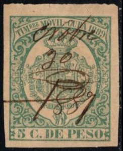 1887 Spanish Cuba Revenue 5 Centavos Coat of Arms General Stamp Duty Used