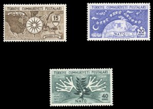 Turkey #1127-1129 Cat$19.50, 1954 Nato, set of three, never hinged