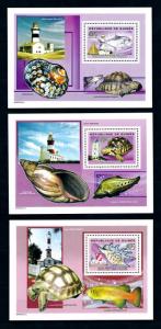 [95701] Guinea 2004 Fish Turtle Shell Lighthouse 3 Souvenir Sheets MNH