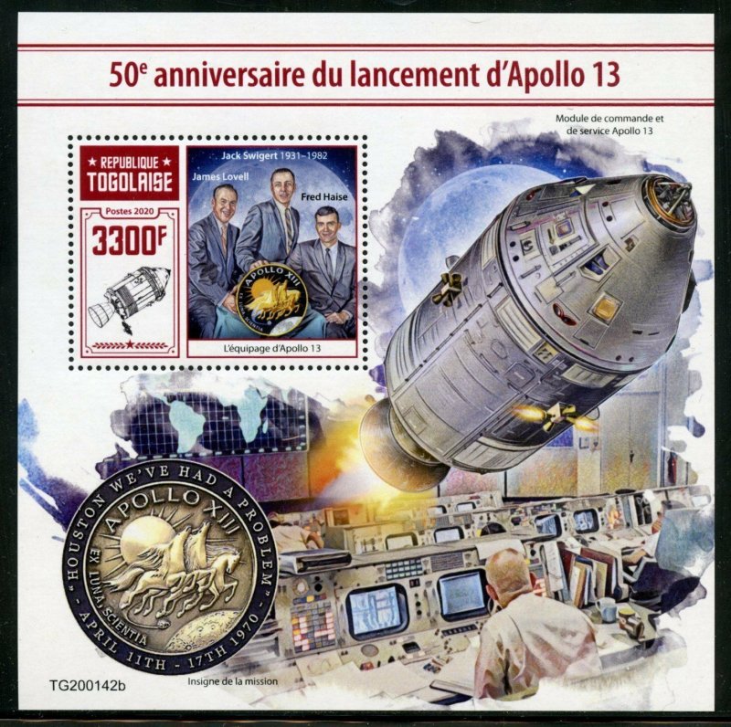 TOGO 2020  50th ANNIVERSARY  OF APOLLO 13  SOUVENIR SHEET MINT NEVER HINGED