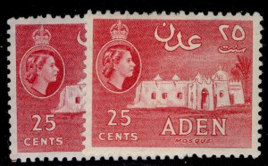 ADEN QEII SG54 + 55, 25c SHADE VARIEITES, NH MINT. Cat £8.5.