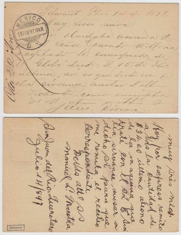 MEXICO 1897 PS CARDS Mepsi PC77 (Q2a) & PC79 TEHUATEPEC OAX & SHIFTED IMPRESSION