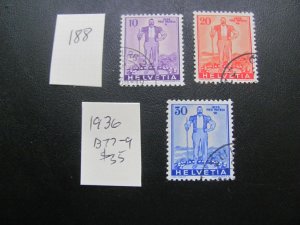 SWITZERLAND 1936 USED SC B77-9 SET VF/XF $35  (188)