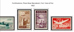 COLOR PRINTED FRENCH MOROCCO 1891-1955 STAMP ALBUM PAGES (46 illustrated pages)