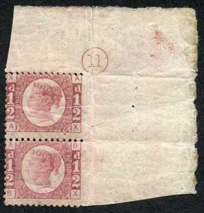 SG48 1/2d (AX/BX) Plate 11 Corner Plate Pair Imperf side Margin