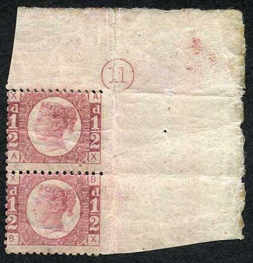 SG48 1/2d (AX/BX) Plate 11 Corner Plate Pair Imperf side Margin