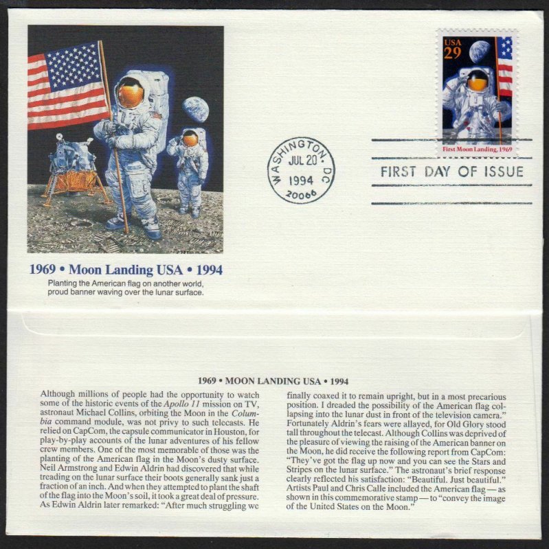 1994 Moon Landing Sc 2841 25th Anniversary FDC Calle art Fleetwood