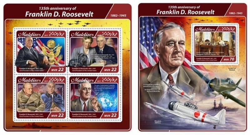 Z08 IMPERF MLD17504ab MALDIVES 2017 Franklin D. Roosevelt MNH ** Postfrisch Set