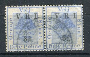 SOUTH AFRICA; 1900 early ' VRI ' surcharged 3d. fine used PAIR