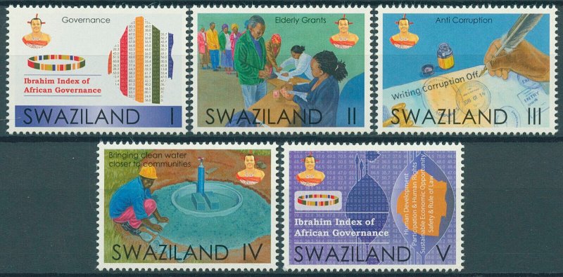 Swaziland Politics Stamps 2016 MNH Ibrahim Index of African Governance 5v Set 