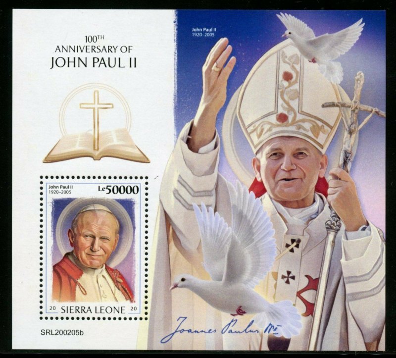 SIERRA LEONE 2020 100th ANNIVERSARY OF POPE JOHN PAUL II  SOUVENIR SHEET MINT NH