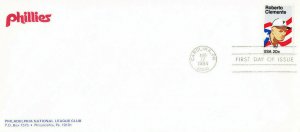 FDC #2097 Roberto Clemente The Phillies Baseball Cover Puerto Rico 1984