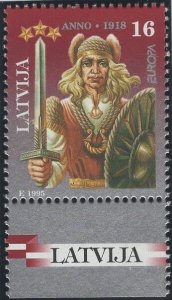 Latvia 1995 MNH Sc 407 16s Spidola with sword, shield EUROPA Tab Latvija