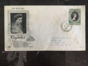 1953 Somaliland First Day Cover to USA QE II Queen Elizabeth coronation To Usa