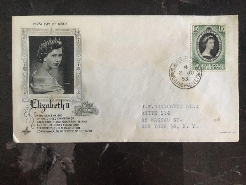 1953 Somaliland First Day Cover to USA QE II Queen Elizabeth coronation To Usa