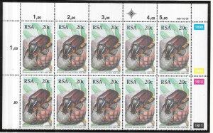 South Africa #691 20c Beetles (MNH) margin block of 10 CV$6.50