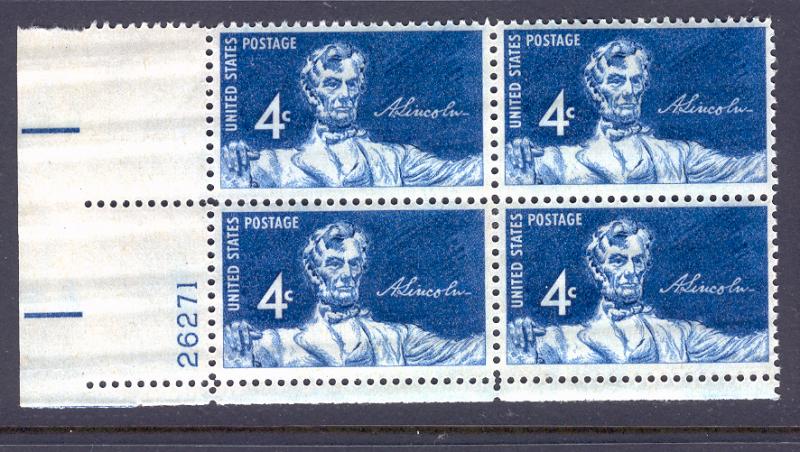 USA 1116 MNH LINCOLN PLATE BLOCK 1959