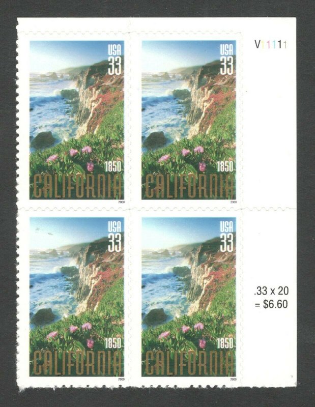 3438 California Statehood Plate Block Mint/nh FREE SHIPPING