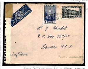 France Colonies MOROCCO Cover WW2 Undercover Address GB London Paquebot U41b