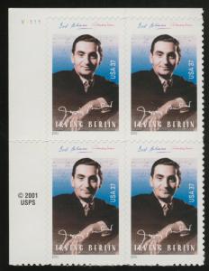 #3669 37c Irving Berlin, Plate Block, Mint **ANY 4=FREE SHIPPING**