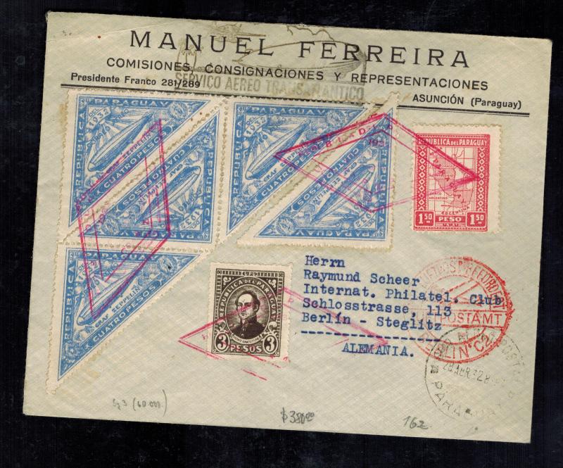 1932 Paraguay Graf Zeppelin Cover to BERLIN Germany LZ 127 