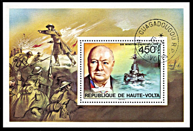 Upper Volta 351, CTO, Winston Churchill Birth Centennial souvenir sheet