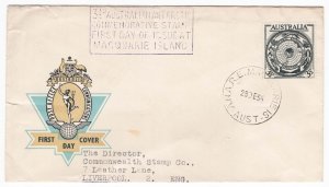 Australia 1954 Antarctic 3½d illus FDC to Liverpool, MacQuarrie Island cachet