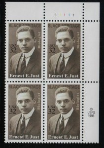 1996 Ernest E. Just Sc 3058 MNH 32¢ plate block of 4 Black Heritage Series UR 