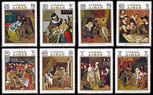 Ajman Michel 925 A-932A, MNH, Paintings overprinted with Lions Club Emblem