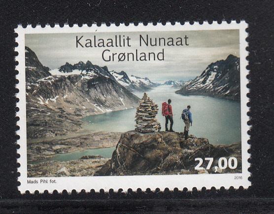 Greenland MNH 2016 27k Hikers on mountain top next to cairn overlooking inlet