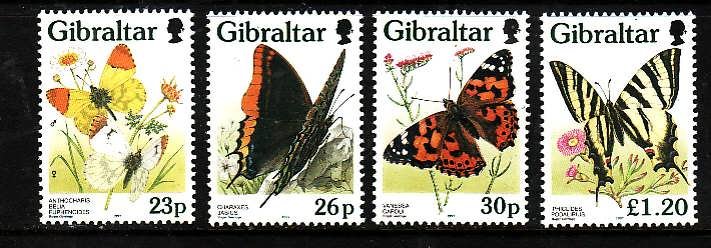 Gibraltar-Sc#728-31- id3-unused NH set-Insects-Butterflies-1997-