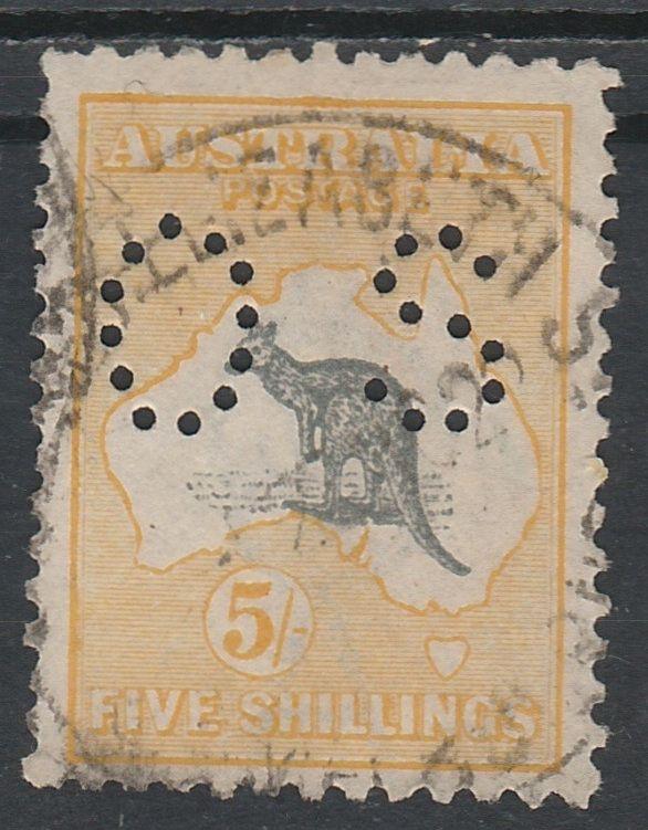 AUSTRALIA 1915 KANGAROO OS 5/- 3RD WMK USED 