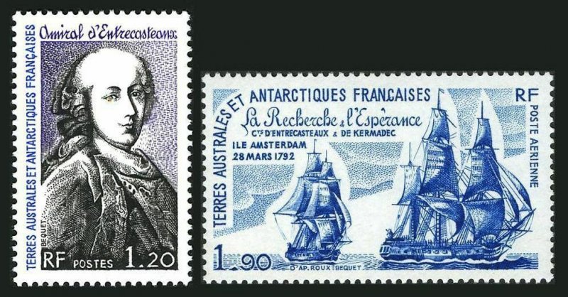 FSAT 86, C56, MNH. Michel 140-141. Adm. Antoine d'Entrecasteaux. Ships, 1980.