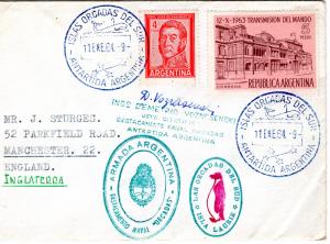 Argentina 1964 ORCADAS ISLANDS Multi-Cachet Polar Cover send to UK