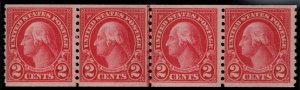 US #599 VF mint never hinged, Line Pair Strip of 4, Super Nice!