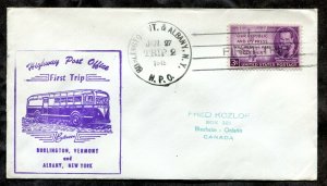 d85 - HPO Cover 1949 First Trip BURLINGTON VT and ALBANY NY