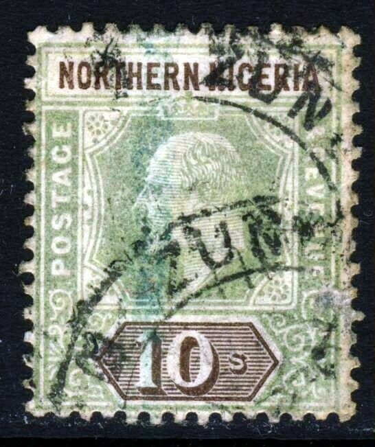 NORTHERN NIGERIA KE VII 1902 10 Shillings Green & Brown Wmk Crown CA SG 18 Used